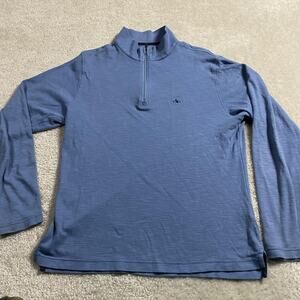 Fish Hippie Pullover Mens M Blue 1/4 Zip Mock Neck Long Sleeve Shirt Casual